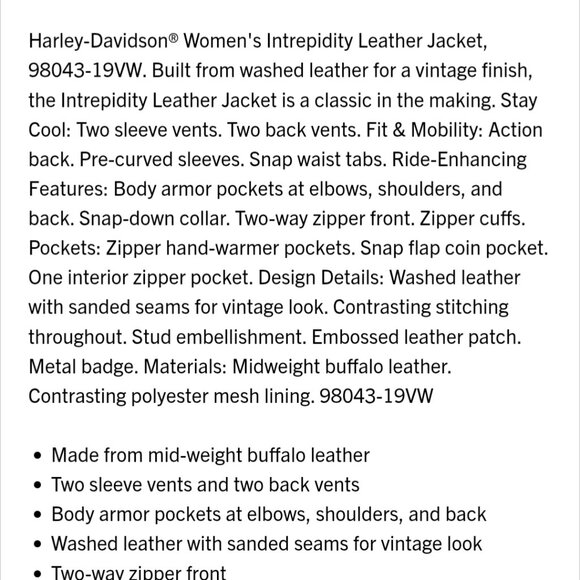 Harley Davidson Intrepidity Leather Coat WITH Armour - Picture 5 of 8